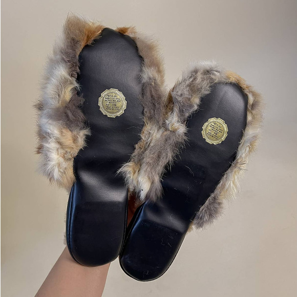 70s Vintage Angora Fur Slippers Deadstock with tags 8.5/9w - Picture 4 of 7